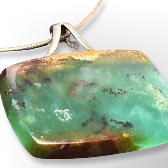 Natural Chrysoprase Sterling Silver Snake Chain Necklace - Picture 11 of 12